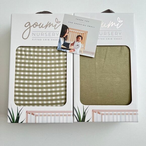 Goumi Other - NEW Goumi Kids Artichoke Gingham Crib Sheets Bamboo Baby Green Nursery Decor